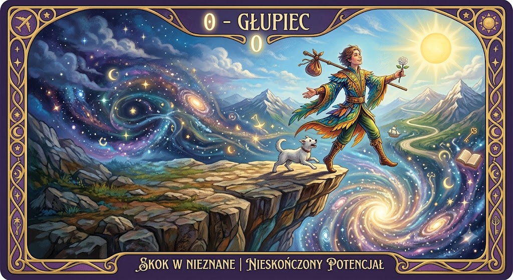Karta Tarota Głupiec (0): Skok w nieznane i nieskończony potencjał 7 adcd7c30 5163 4404 9b0b 201a4b63a8b6
